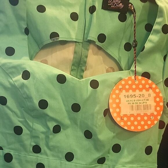 Teal Polka Dot Dress DOLLY AND DOTTY UK SIZE 8 NWT - Picture 4 of 5